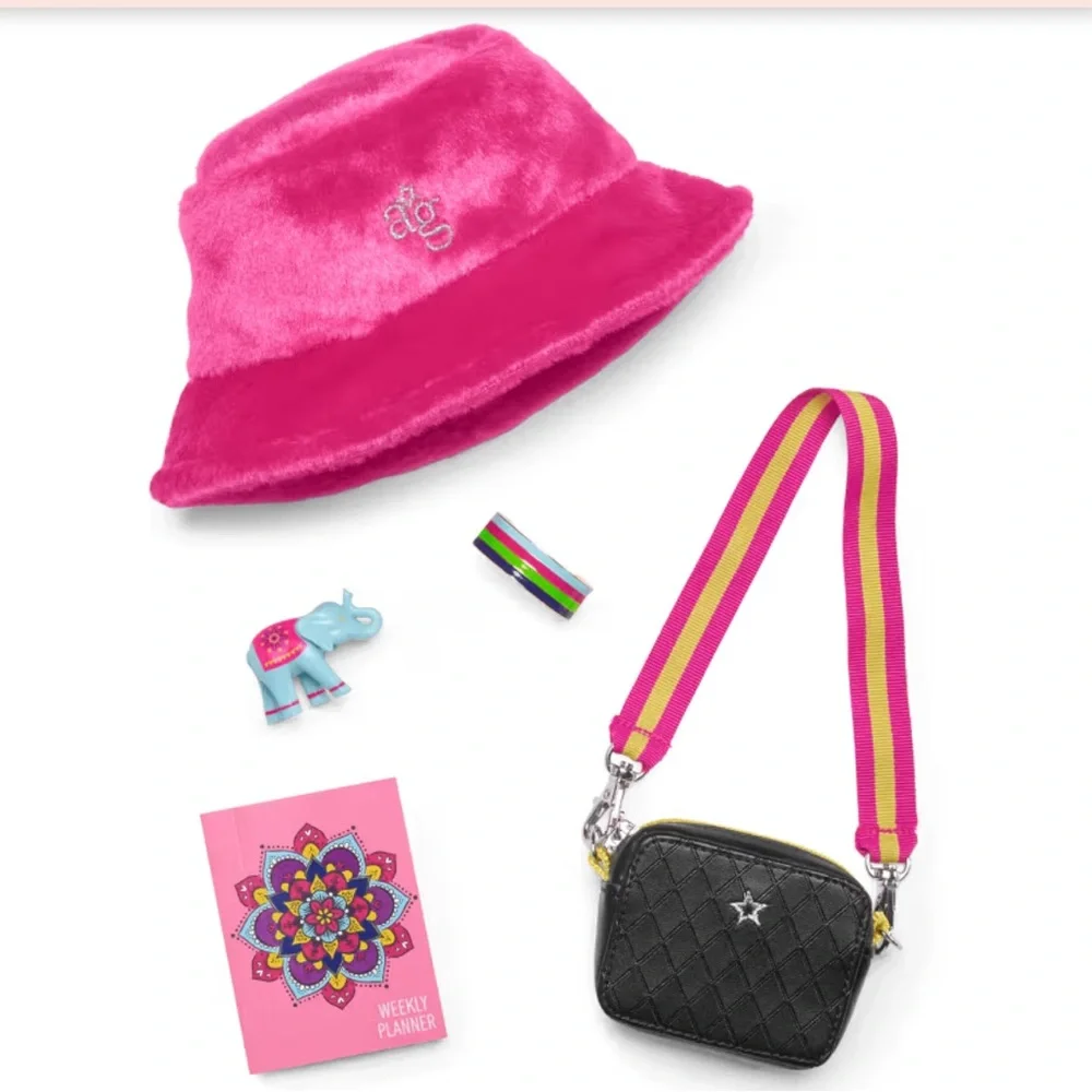 American Girl Kavi Pink Hat and Black Purse Set